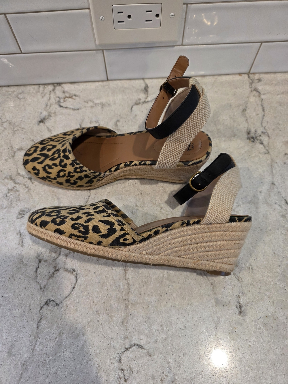 Style & Co Leopard Print Espadrille Wedge Sandals with Ankle Strap 8.5